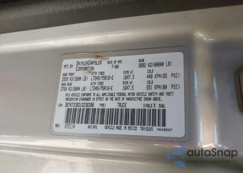 2001 Dodge Ram 2500 St from USA, damaged, VIN 3B7KF23651G236398